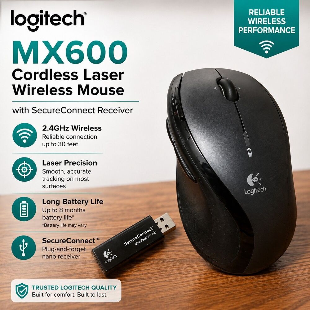 Logitech MX600 Cordless Laser Wireless Mouse with SecureConnect Receiver